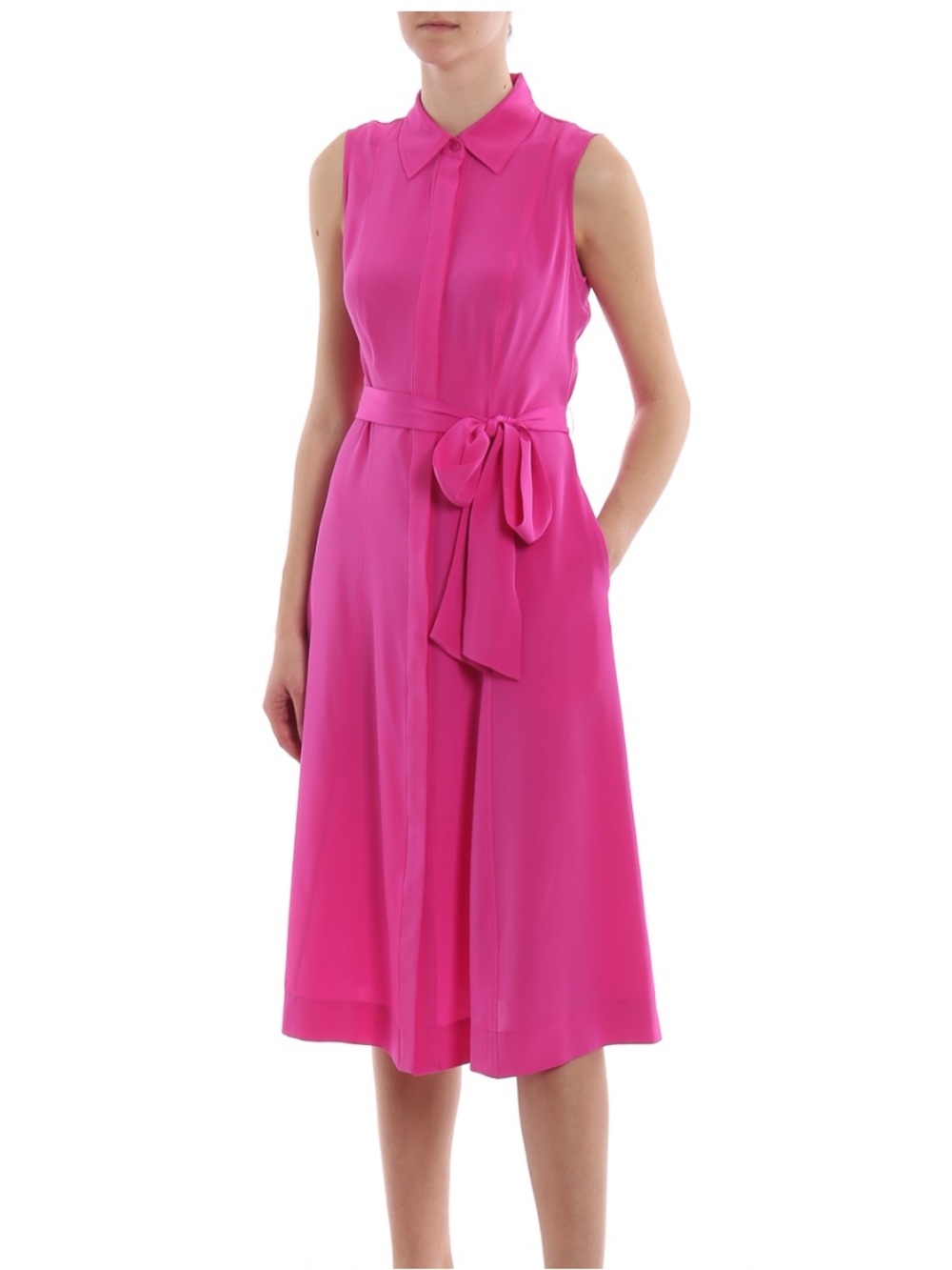 Diane Von Furstenberg Hot Pink Crepe de Chine Shirt Dress | S